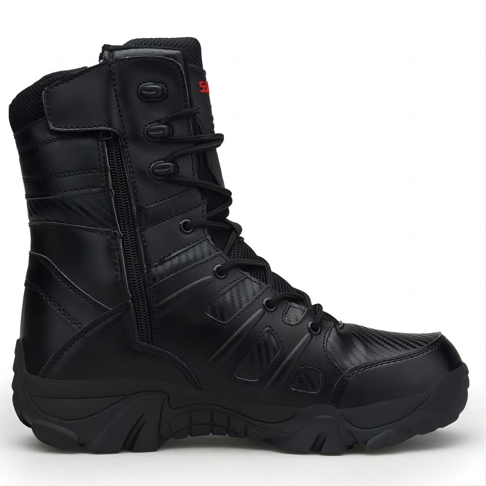 Black Waterproof Leather Side Zip Hiking Boots K853