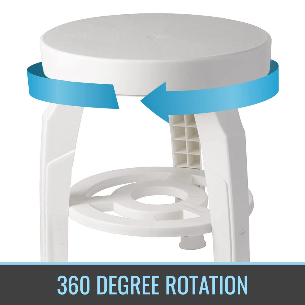 White Swivel Shower Stool Seat with Storage Shelf G83845