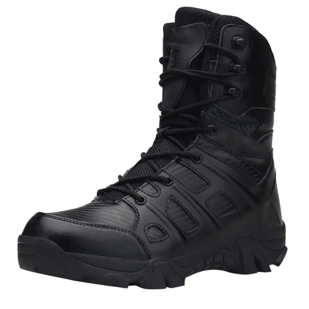 Black Waterproof Leather Side Zip Hiking Boots K853