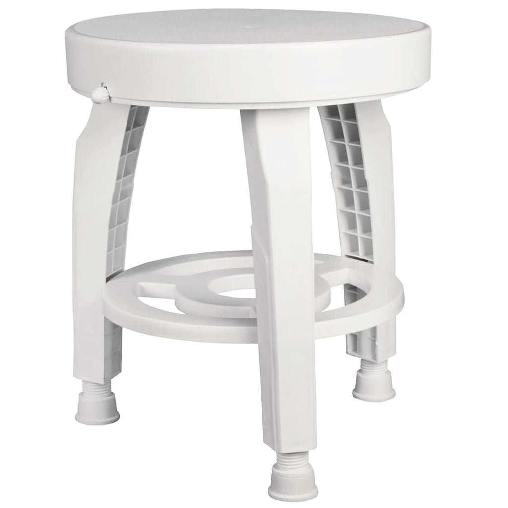 White Swivel Shower Stool Seat with Storage Shelf G83845