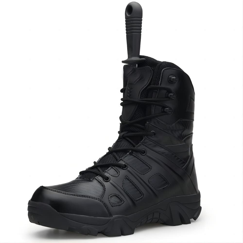 Black Waterproof Leather Side Zip Hiking Boots K853