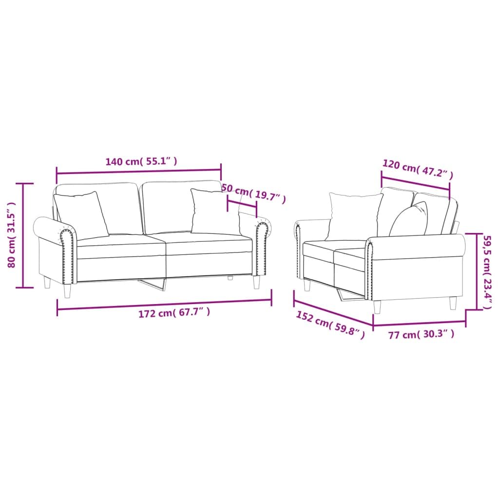 Light Gray Velvet 2 Piece Sofa Set with Throw Pillows W18042