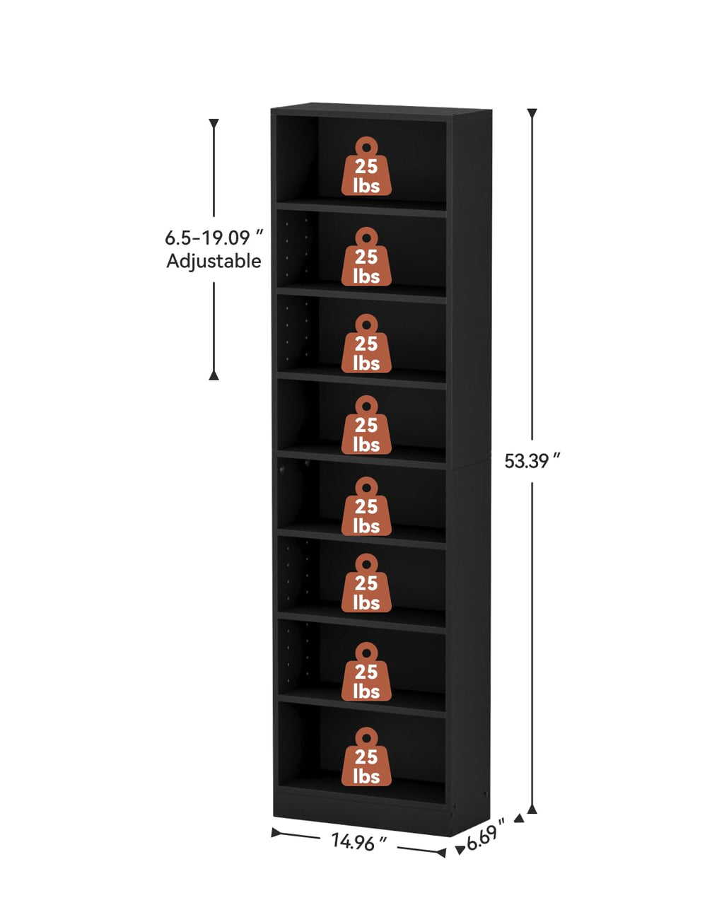 6 Tier Black Adjustable Media Shelf K97588