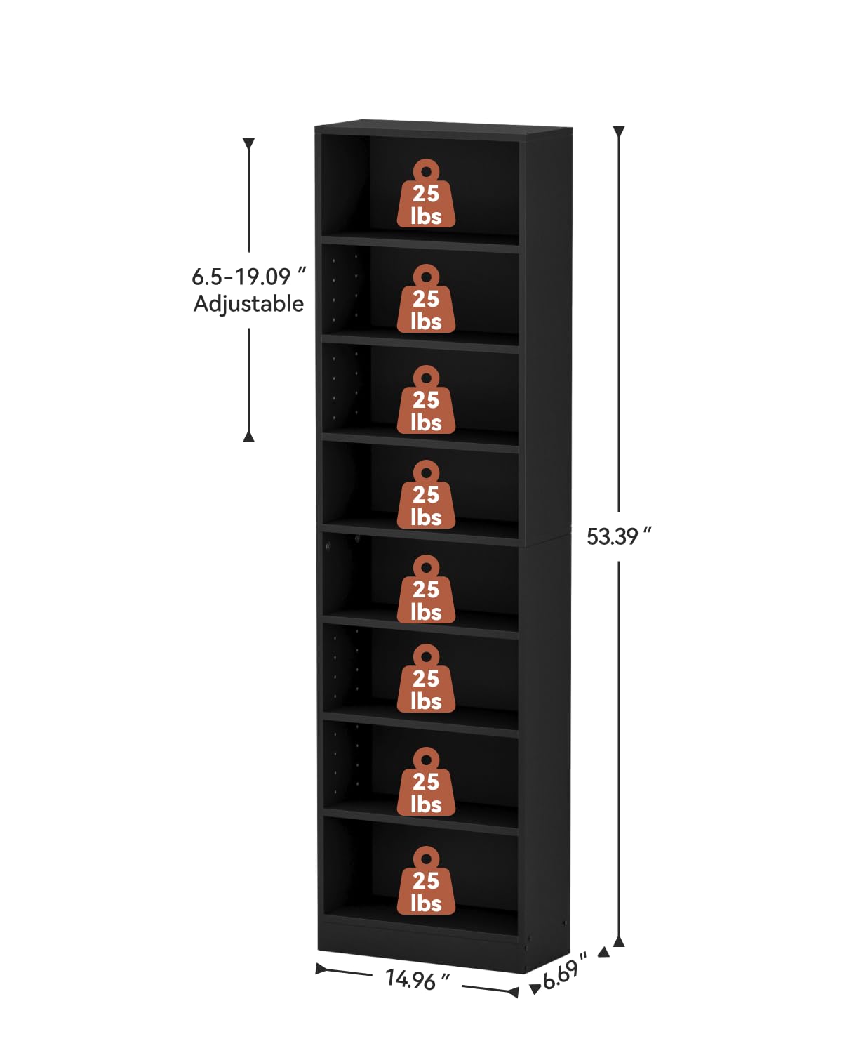 6 Tier Black Adjustable Media Shelf K97588