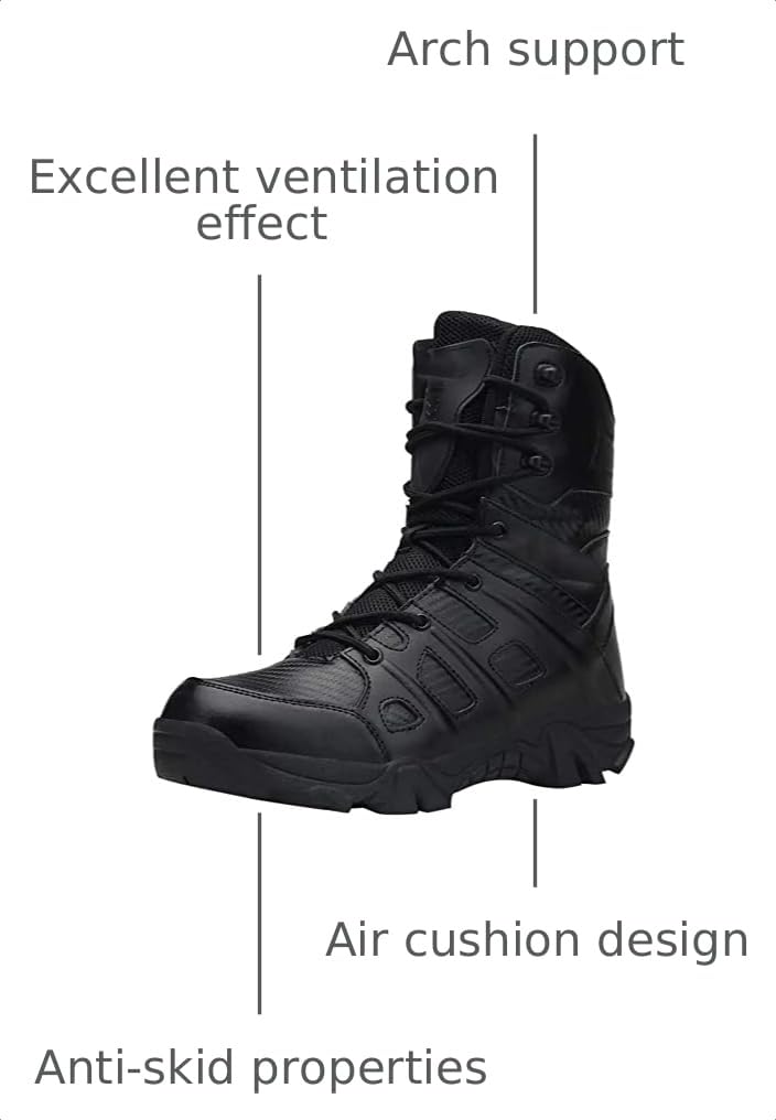 Black Waterproof Leather Side Zip Hiking Boots K853