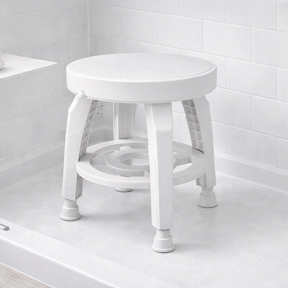 White Swivel Shower Stool Seat with Storage Shelf G83845