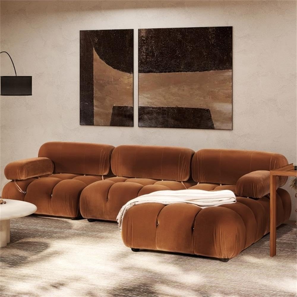 Burnt Orange Velvet 3-Piece Modular Sofa Z438