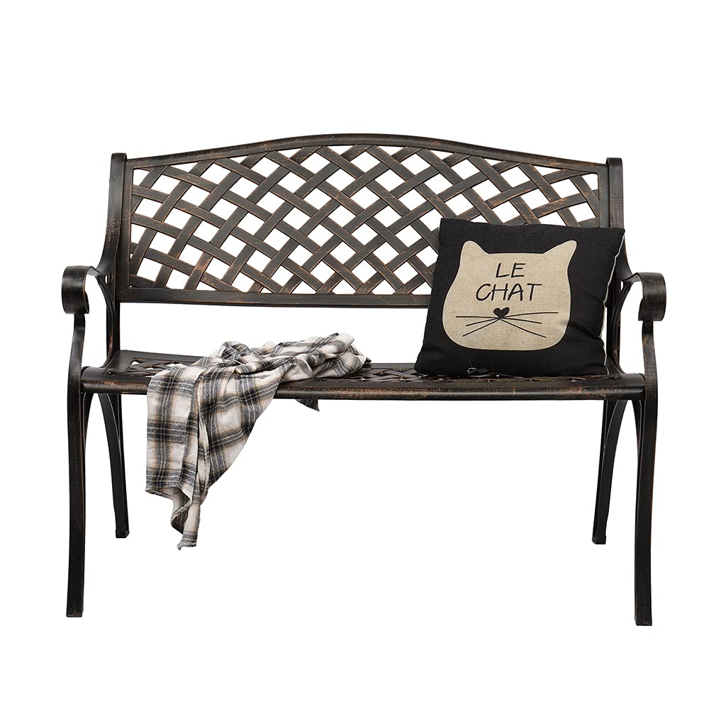 40.5" Antique Black Cast Aluminum Outdoor Bench with Mesh Backrest U496