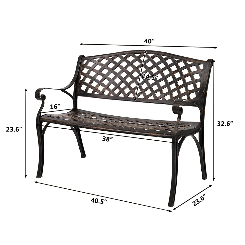 40.5" Antique Black Cast Aluminum Outdoor Bench with Mesh Backrest U496