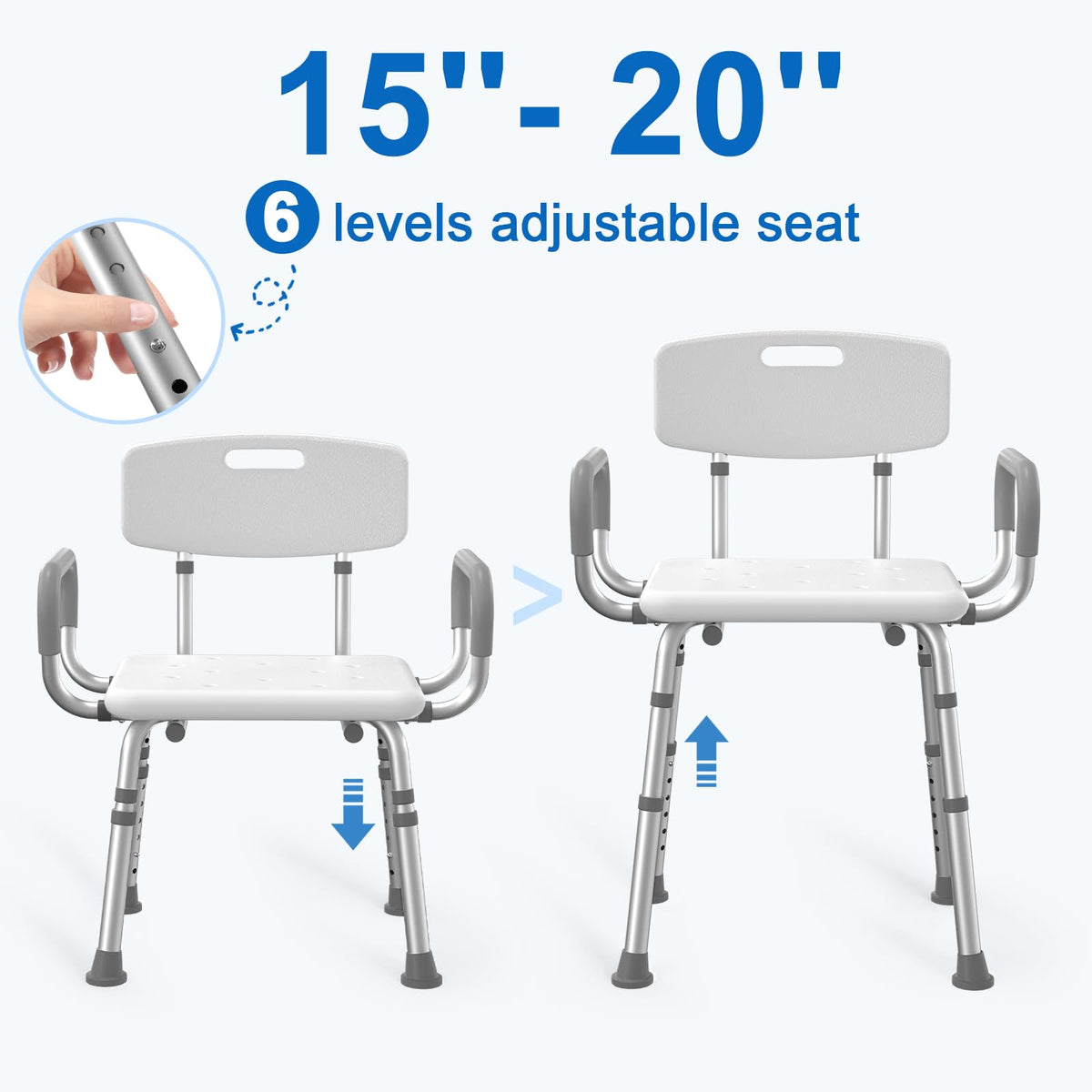 Heavy Duty Height Adjustable Shower Chair with Arms and Back X8425