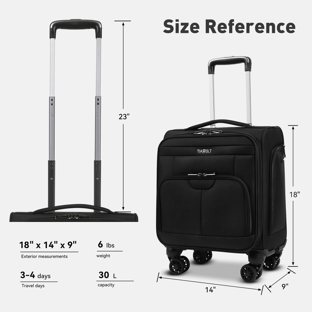 16 Inch Underseat Carry on Luggage with Wheels Black F334