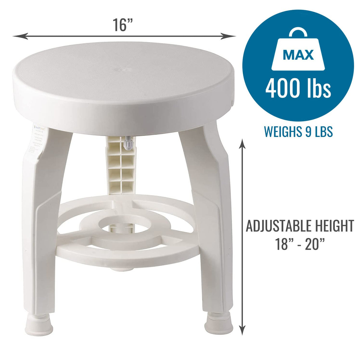 White Swivel Shower Stool Seat with Storage Shelf G83845
