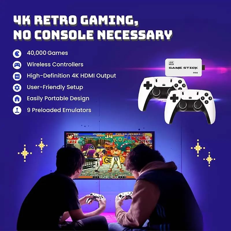 4K Wireless Retro Game Stick with 40000 Games and 26 Emulators J8607
