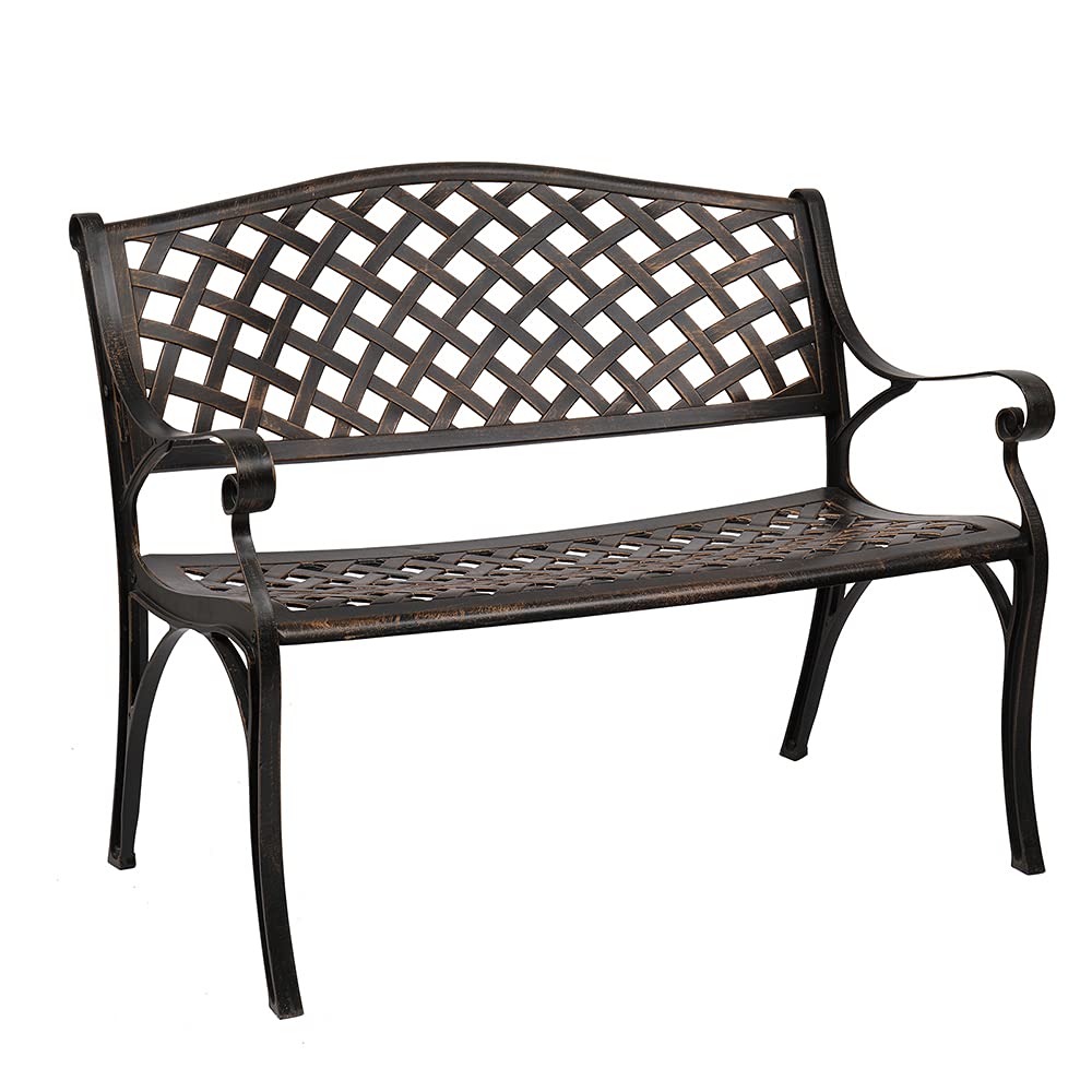 40.5" Antique Black Cast Aluminum Outdoor Bench with Mesh Backrest U496