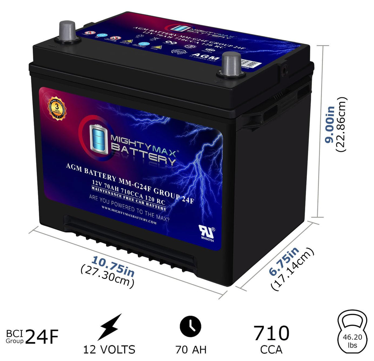12V 70Ah AGM Replacement Battery Q912370