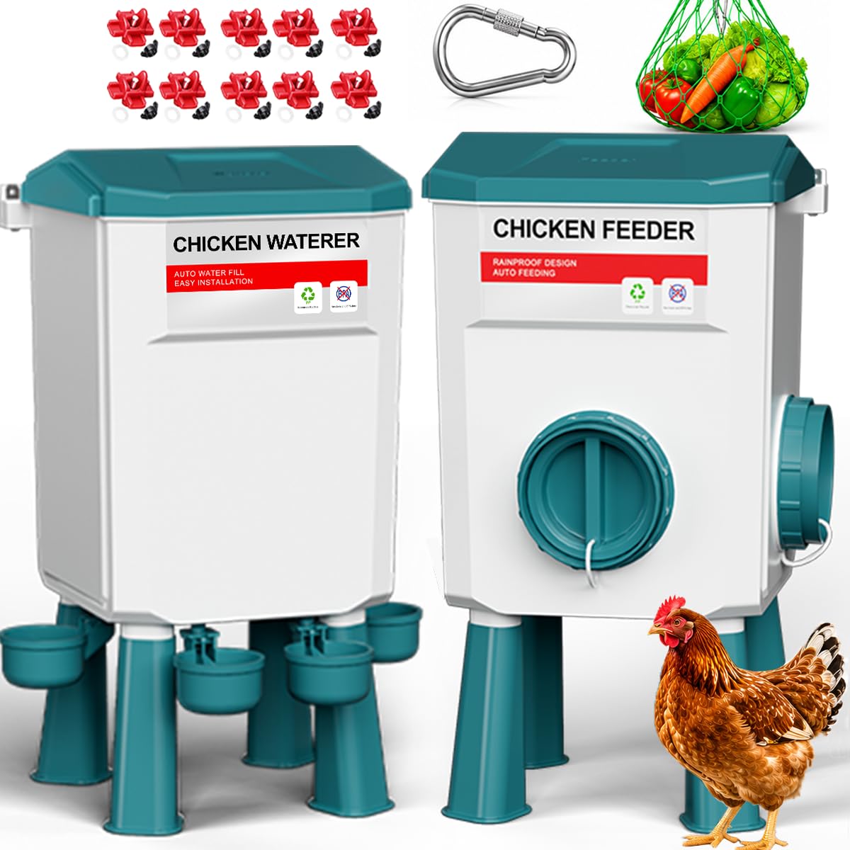 Automatic No Waste Poultry Feeder and Waterer Set Y9572