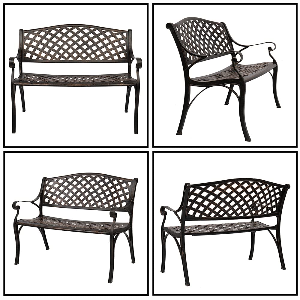 40.5" Antique Black Cast Aluminum Outdoor Bench with Mesh Backrest U496