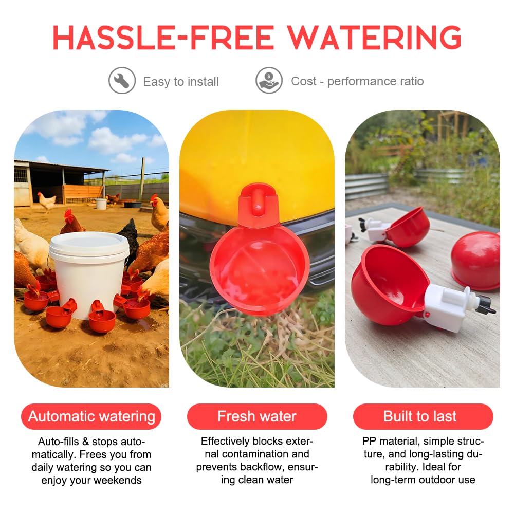 32 Pack Automatic Poultry Waterer Cups with Mounting Hole Opener M460339