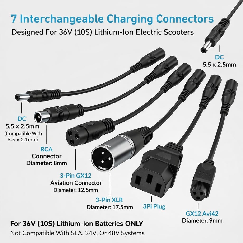 42V 2A Electric Scooter Charger for 36V Lithium Ion Battery W310