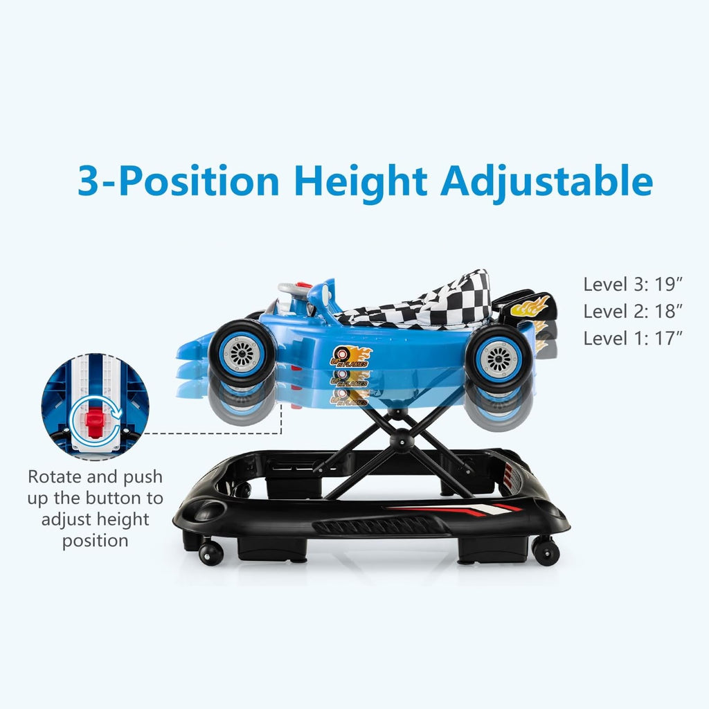 Foldable Baby Walker 3 in 1 Adjustable Height with Lights Music Blue B390025