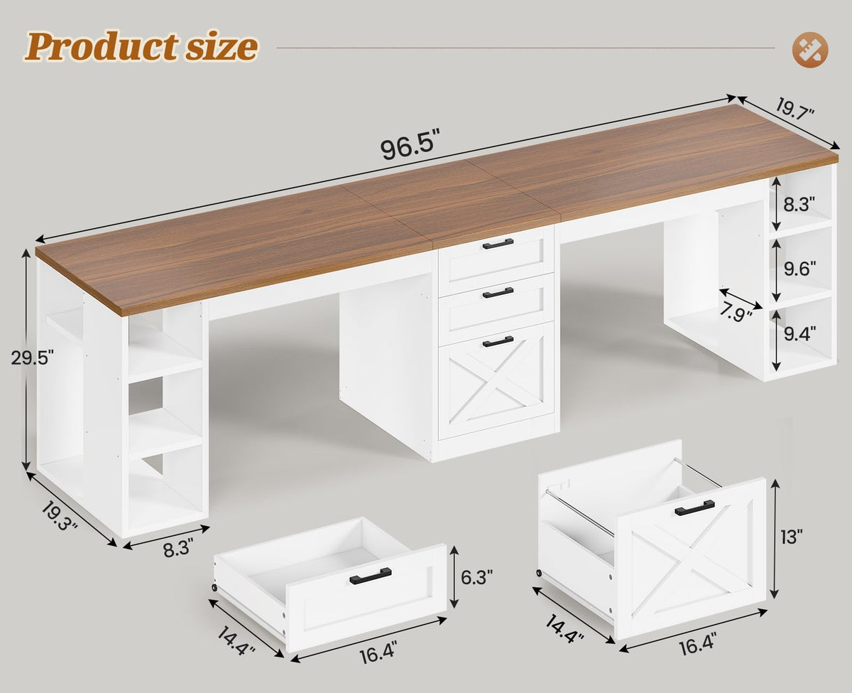 96.5" 2 Person Computer Desk with Storage Drawers Q745