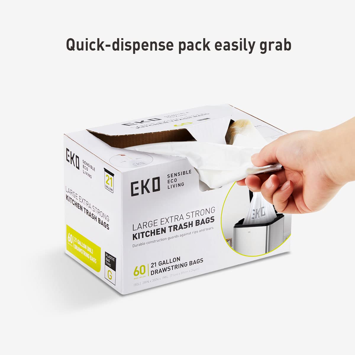 21 Gallon 60 Count Drawstring Unscented Trash Bags F7042