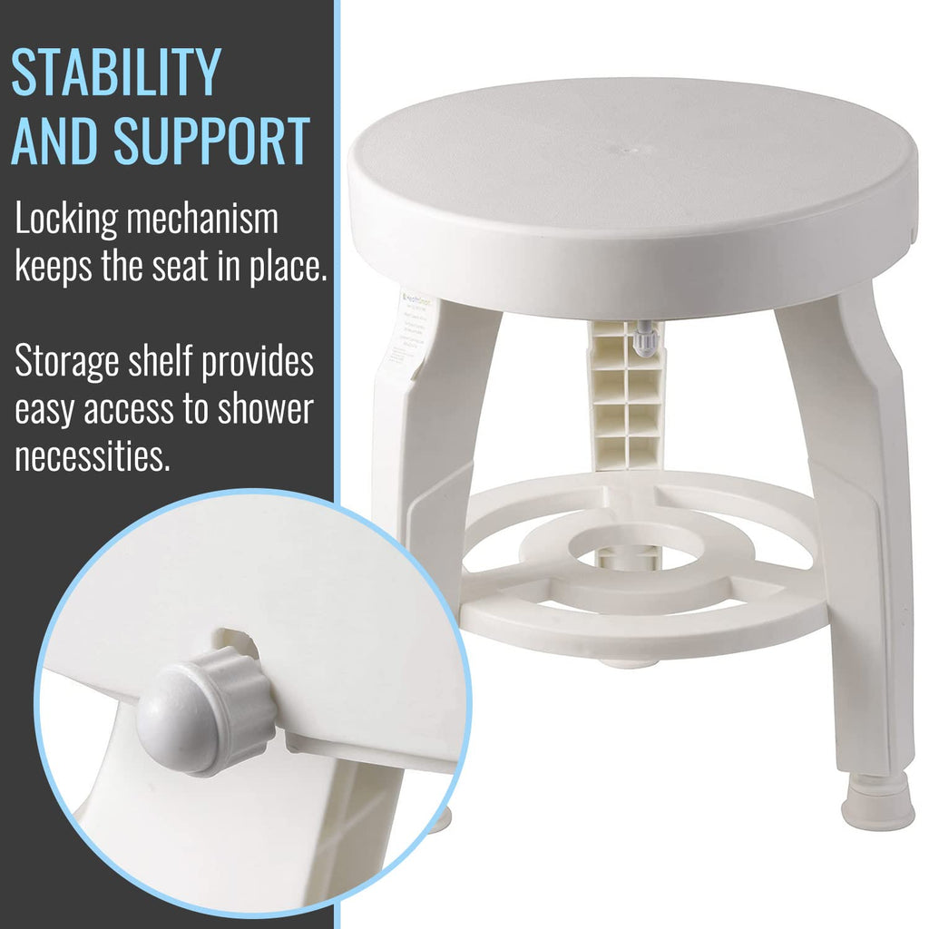 White Swivel Shower Stool Seat with Storage Shelf G83845