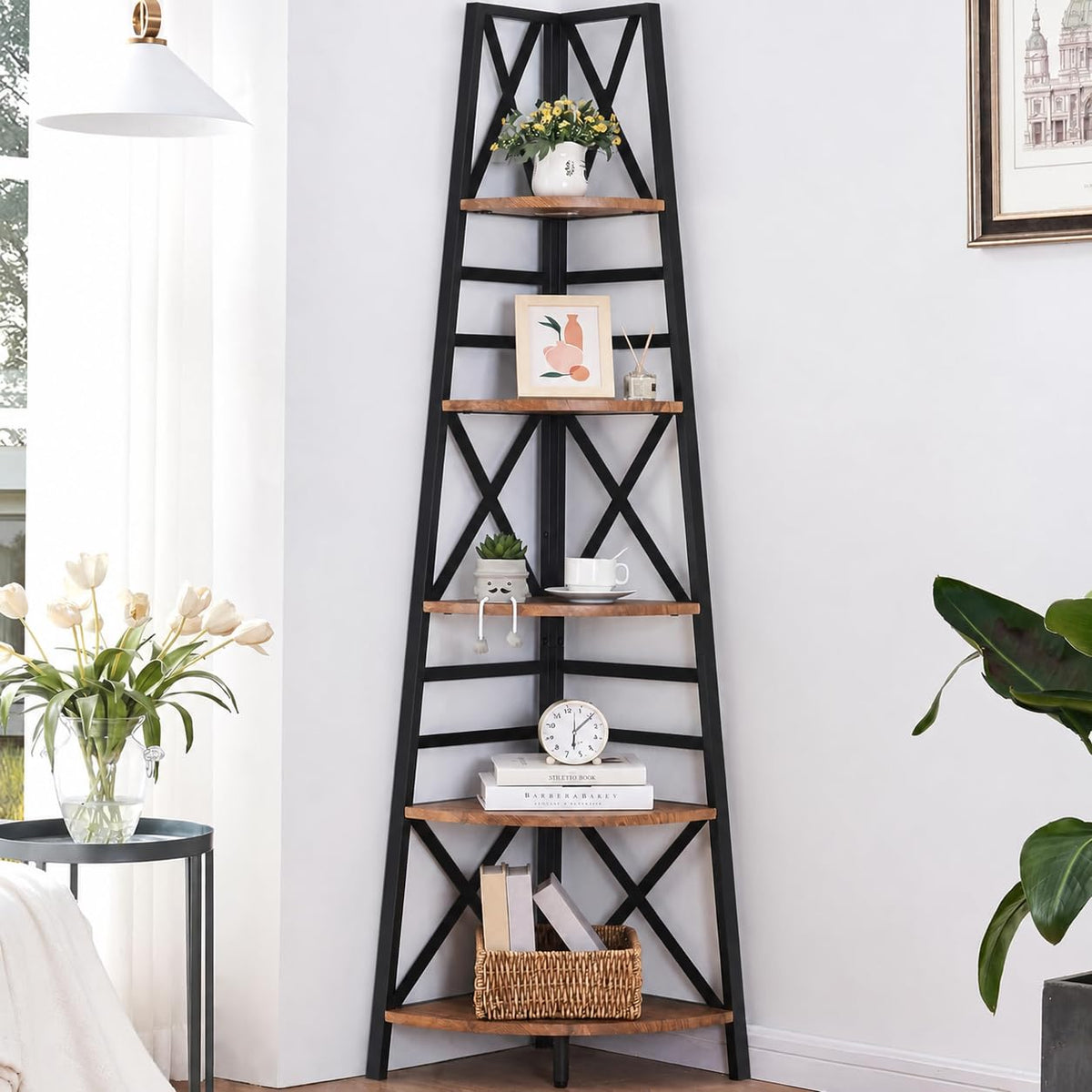 5 Tier 72 Inch Tall Corner Bookshelf A9860