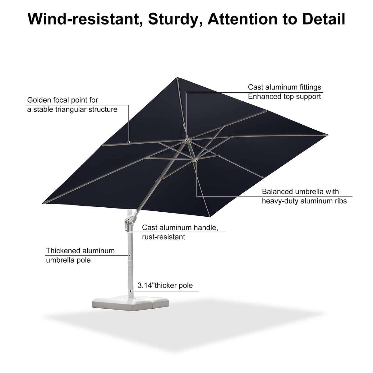 Navy Blue Aluminum Patio Umbrella with Base Z879