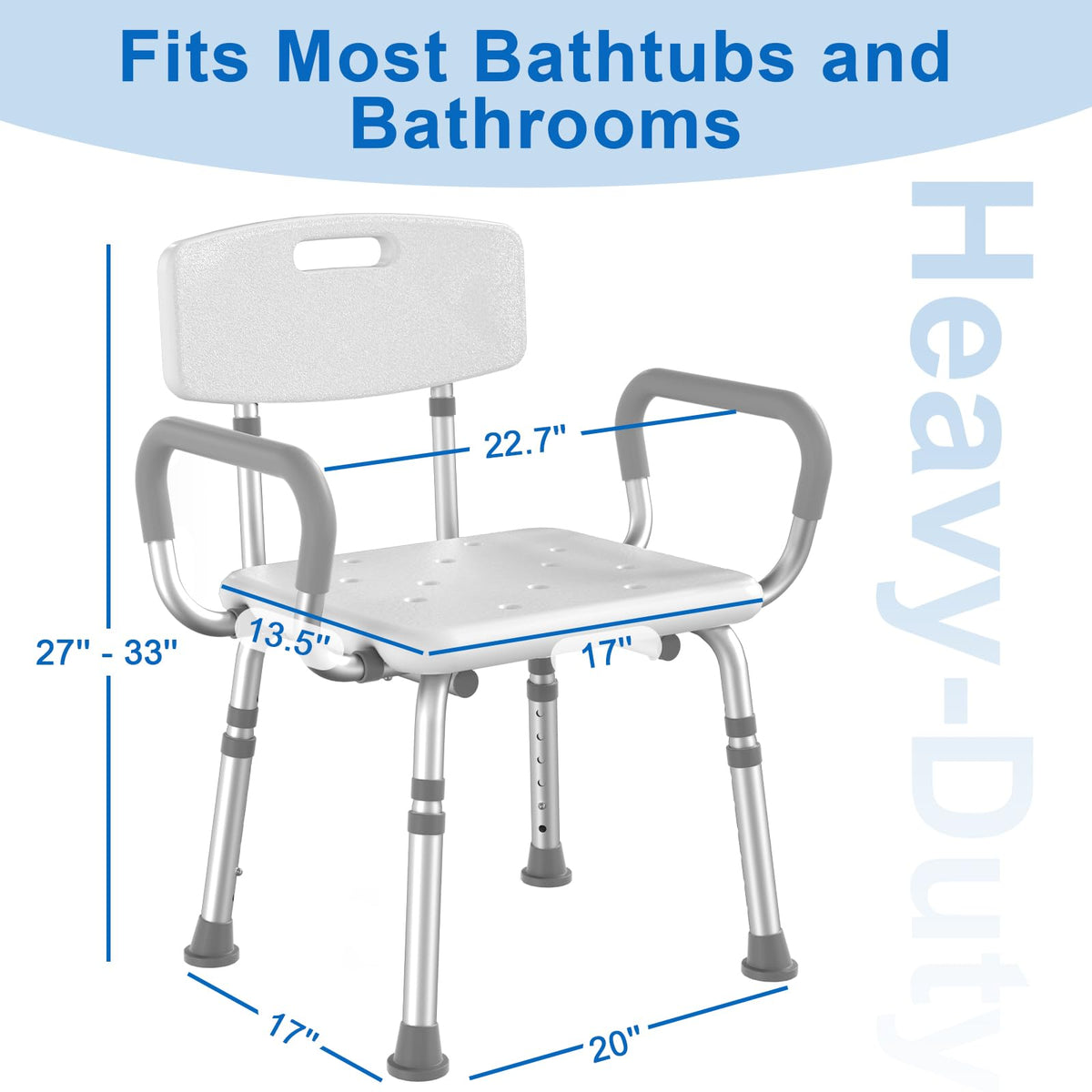 Heavy Duty Height Adjustable Shower Chair with Arms and Back X8425