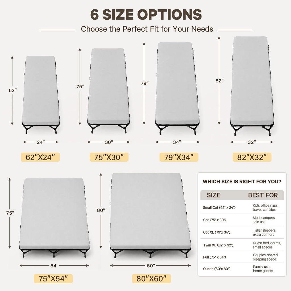 2 Inch Memory Foam Camping Cot Pad with Removable Cover Q528