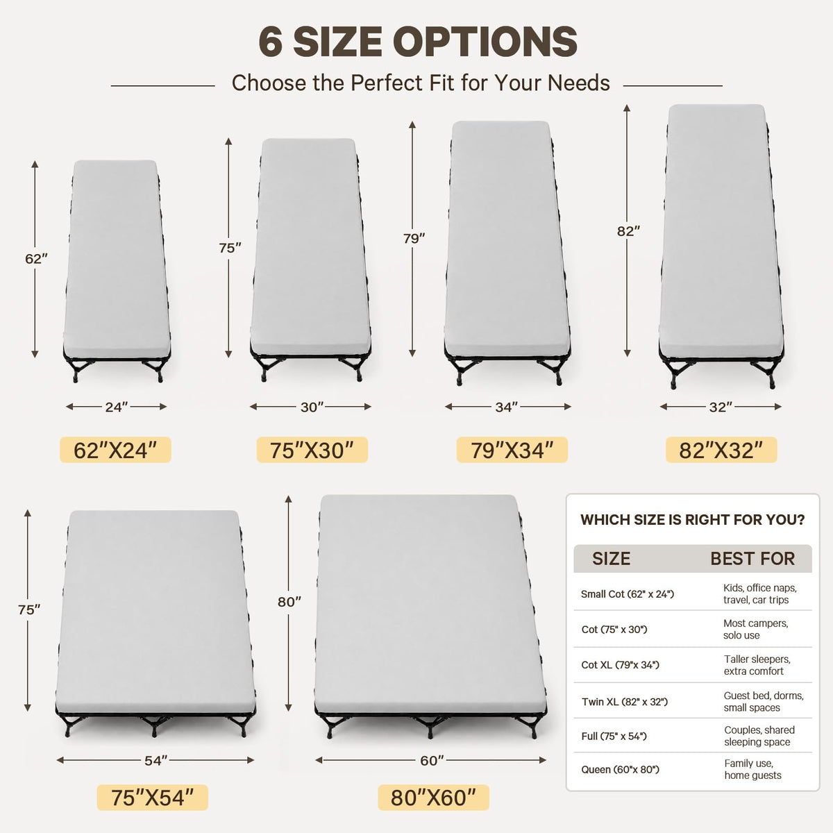 2 Inch Memory Foam Camping Cot Pad with Removable Cover Q528
