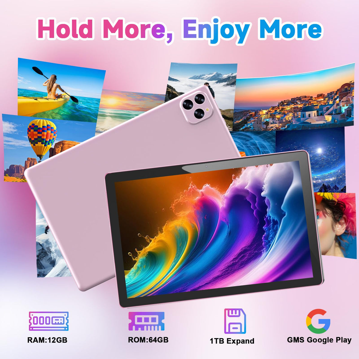 Android 16 10 Inch Tablet 12GB RAM 64GB ROM Pink Q737533