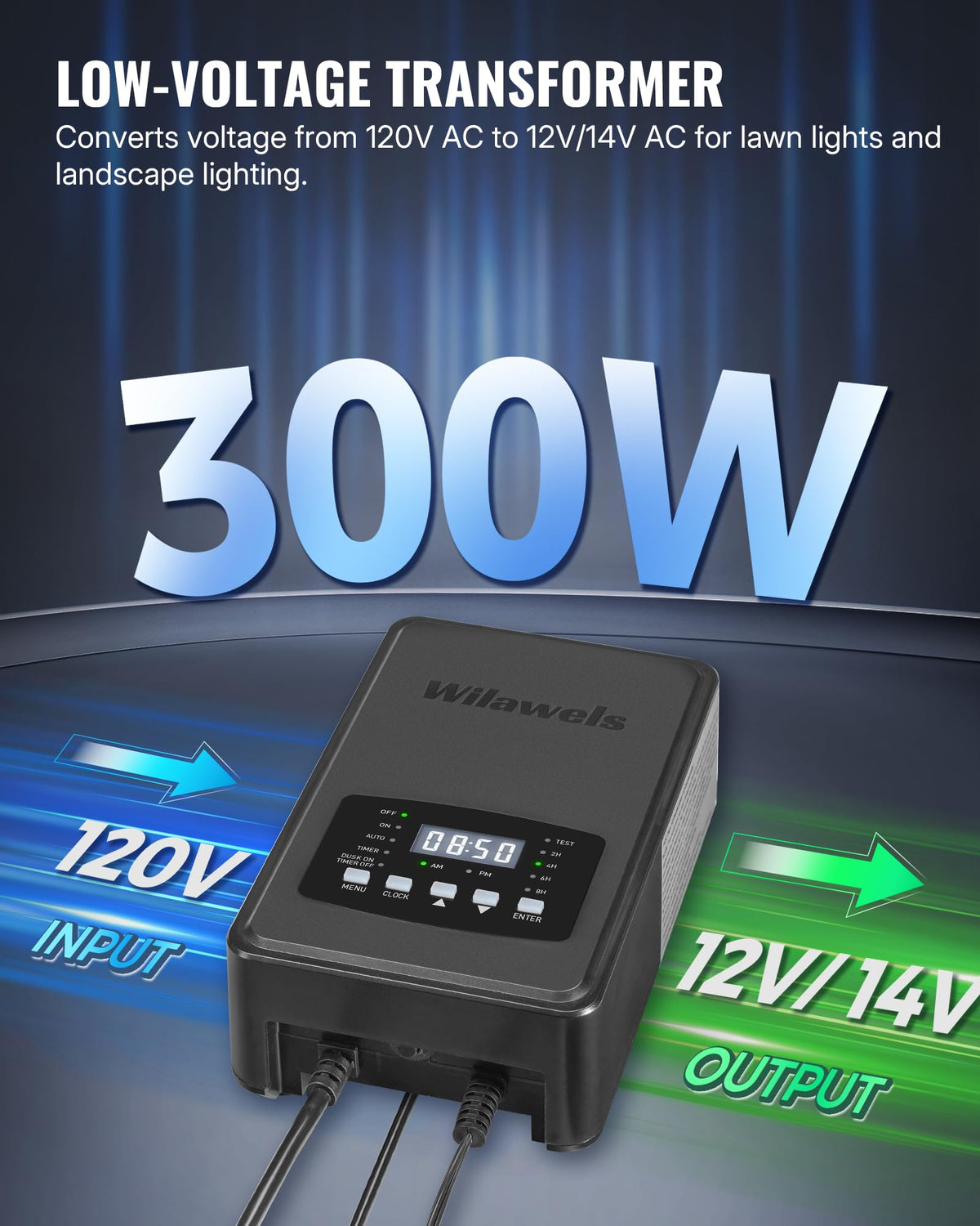 300W Low Voltage Landscape Transformer with Timer and Photocell Sensor U932736
