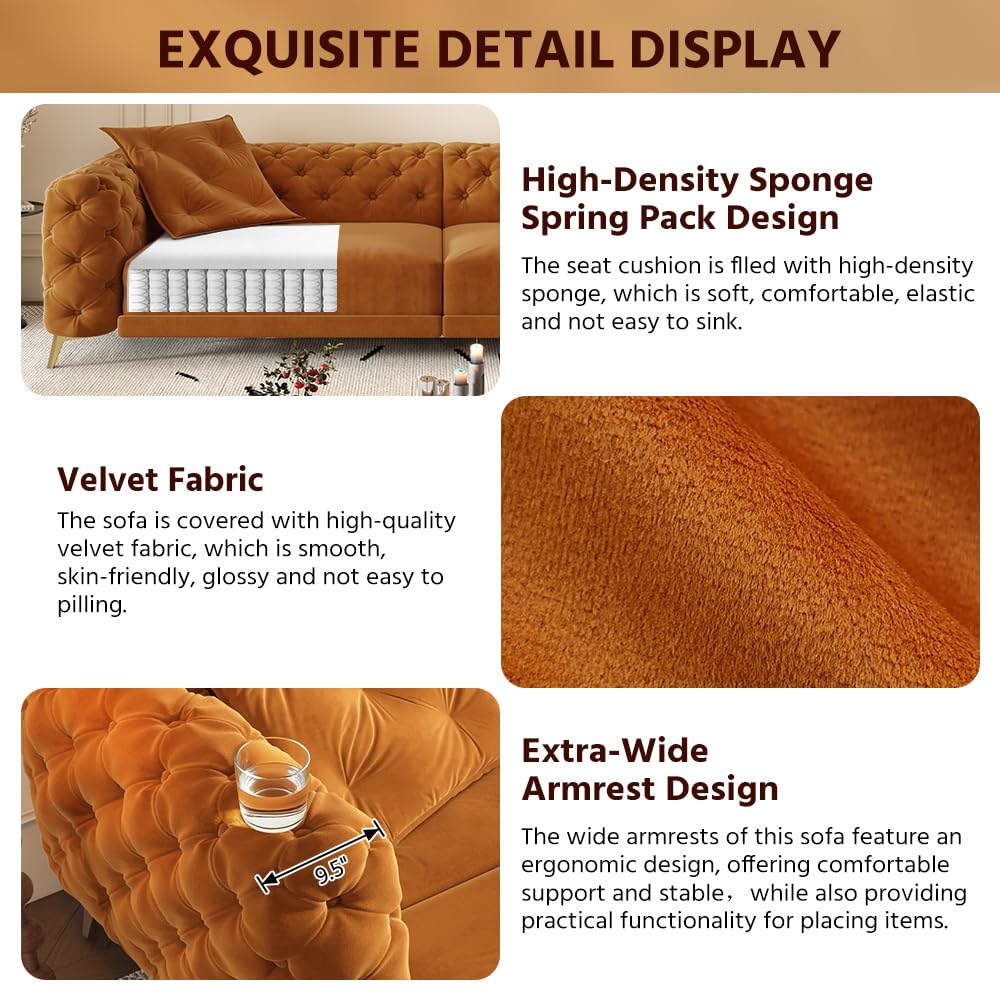 Orange Velvet Convertible Sleeper Sofa with Ottoman P1716