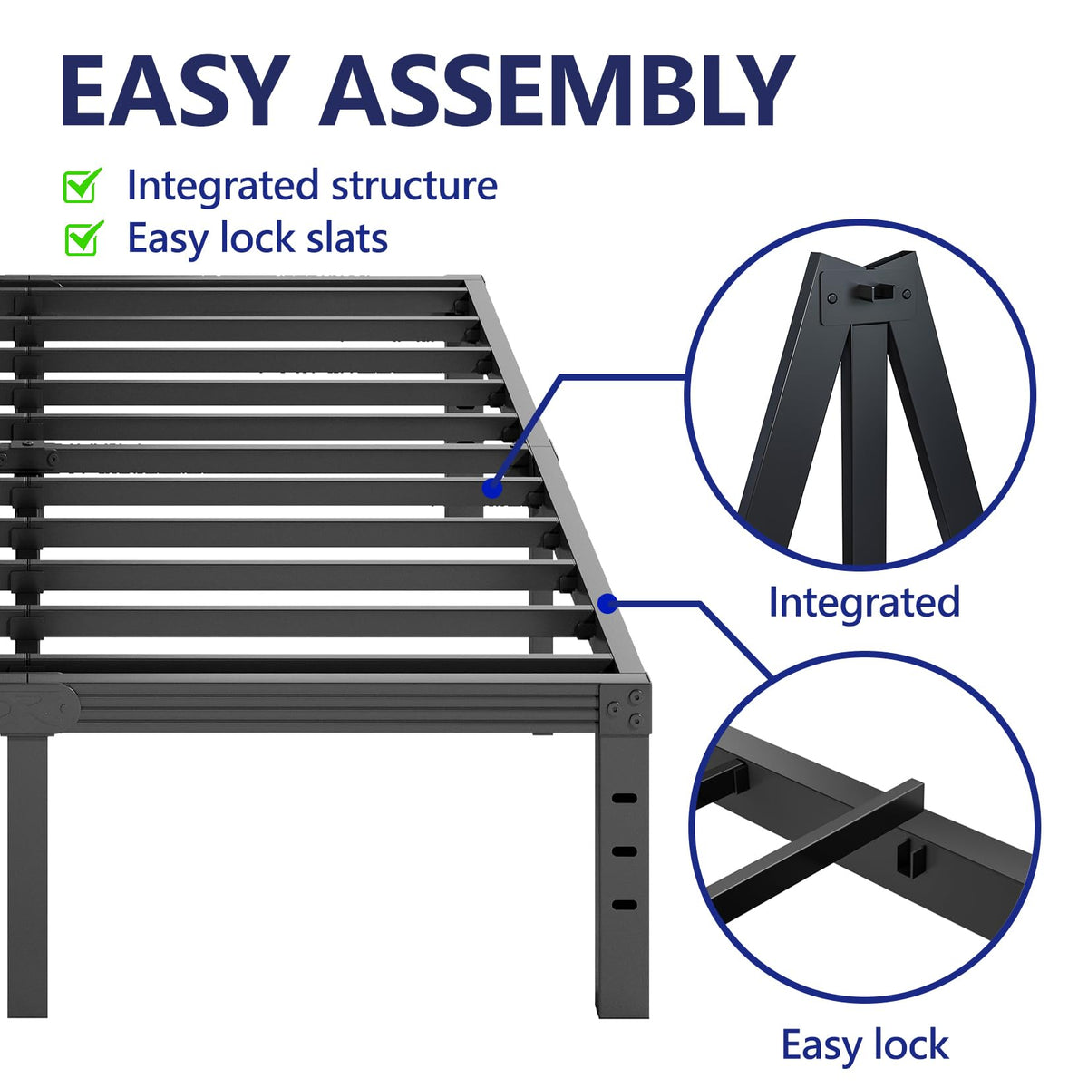 18 Inch High Metal Full Size Platform Bed Frame, Black V739195