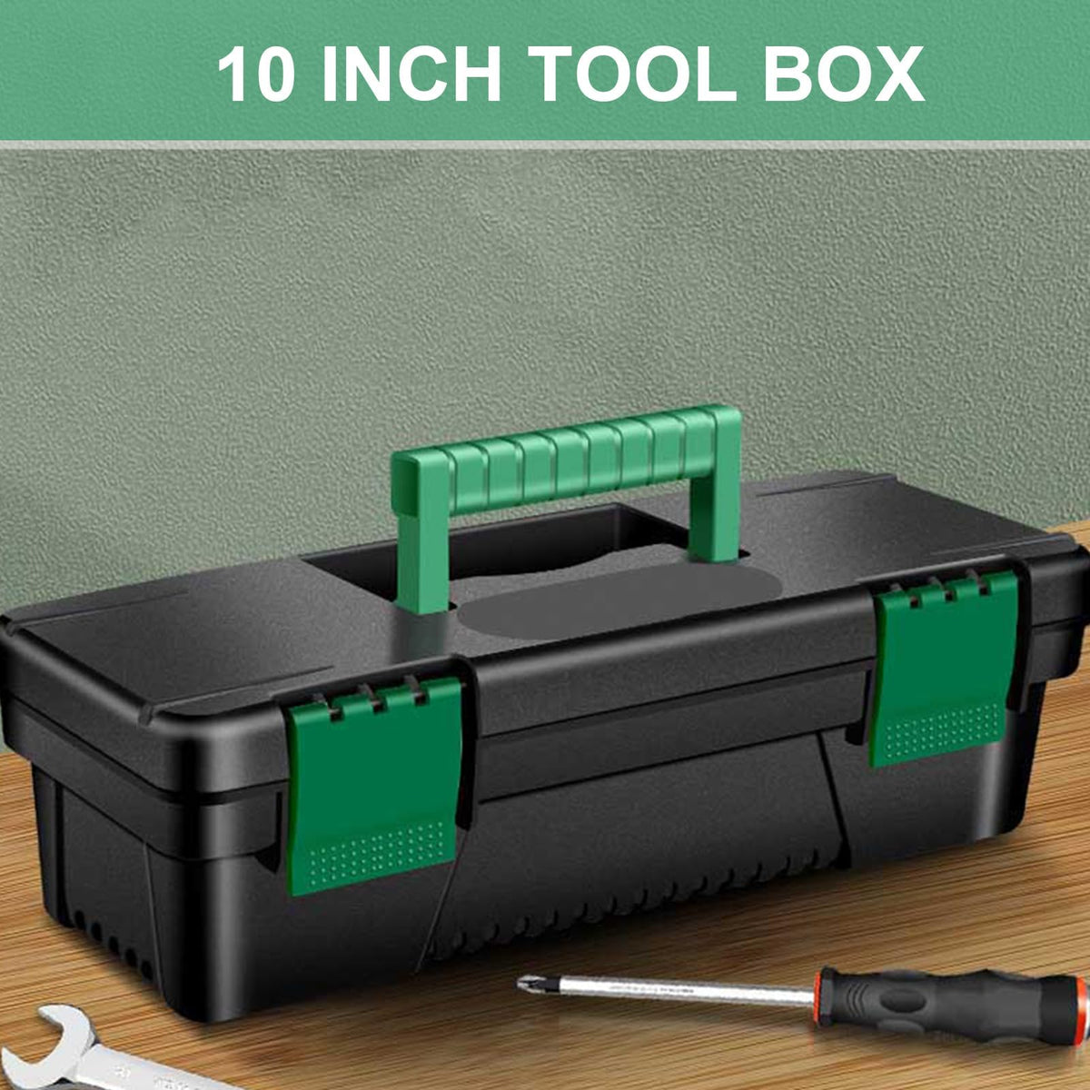 10-Inch Plastic Toolbox with Removable Tray and Double Lock S79131
