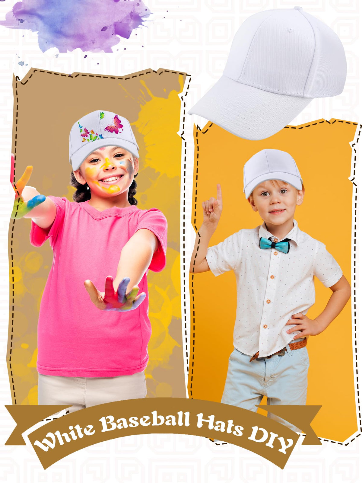 30 Pcs White Cotton Kids Baseball Cap Z146