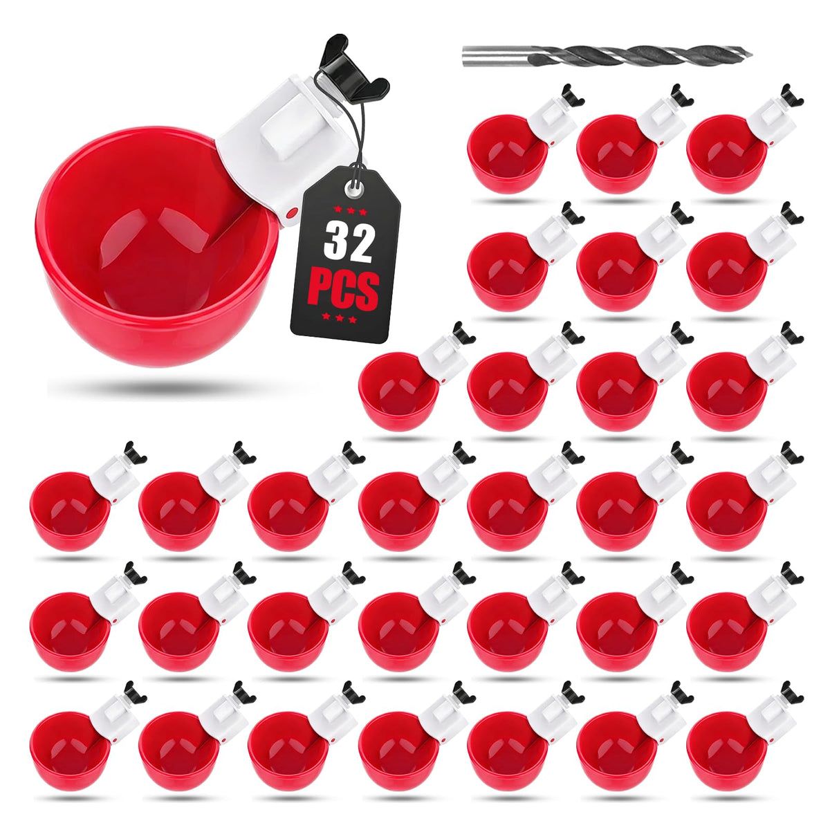32 Pack Automatic Poultry Waterer Cups with Mounting Hole Opener M460339