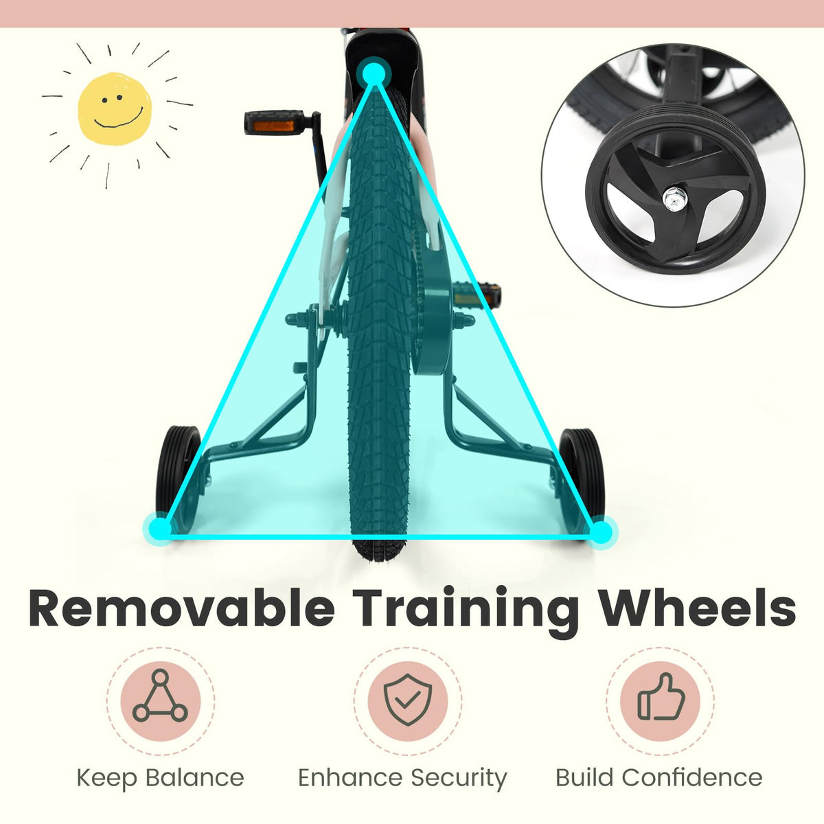 Kids Bike with Removable Training Wheels, Dual Brakes, Adjustable Seat & Handlebar U506717