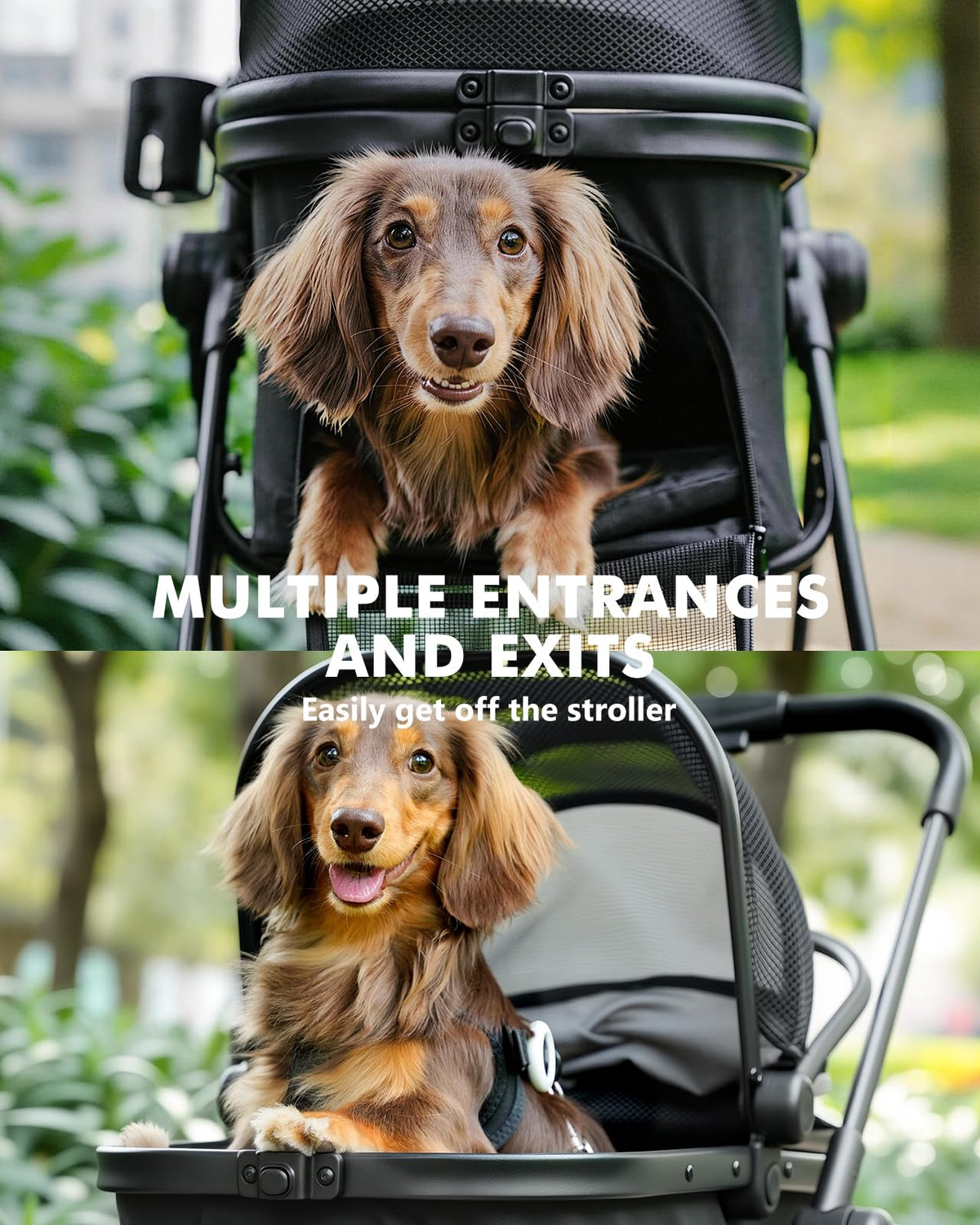 Black Foldable Pet Stroller with Detachable Carrier L6460
