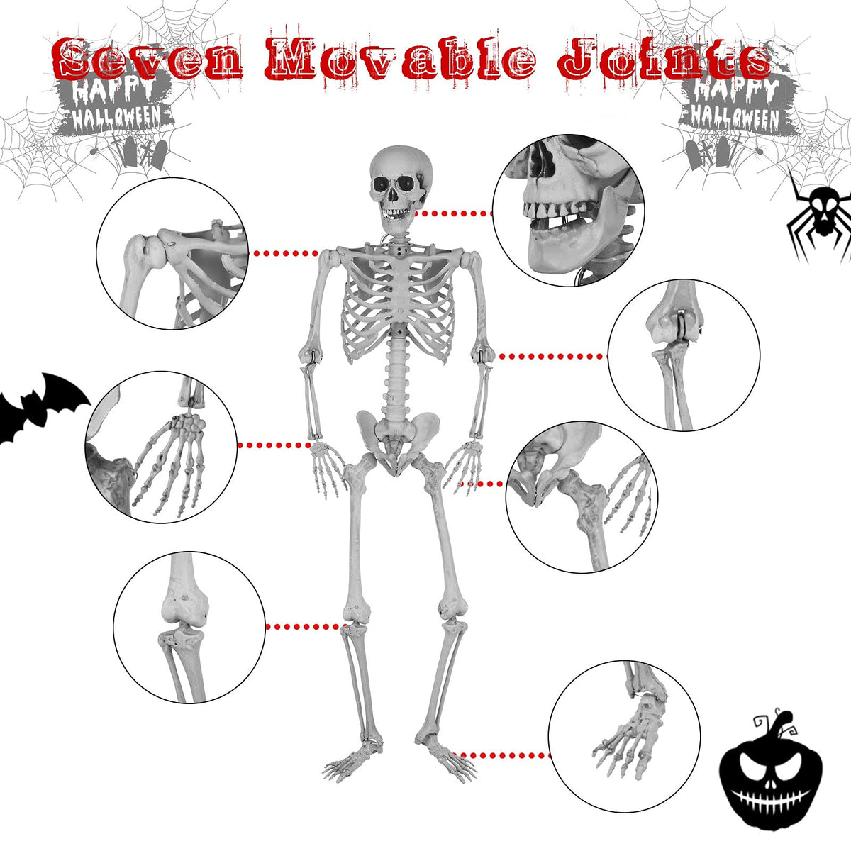5.4 Ft Lighted Life Size Plastic Skeleton with Movable Joint Y2379