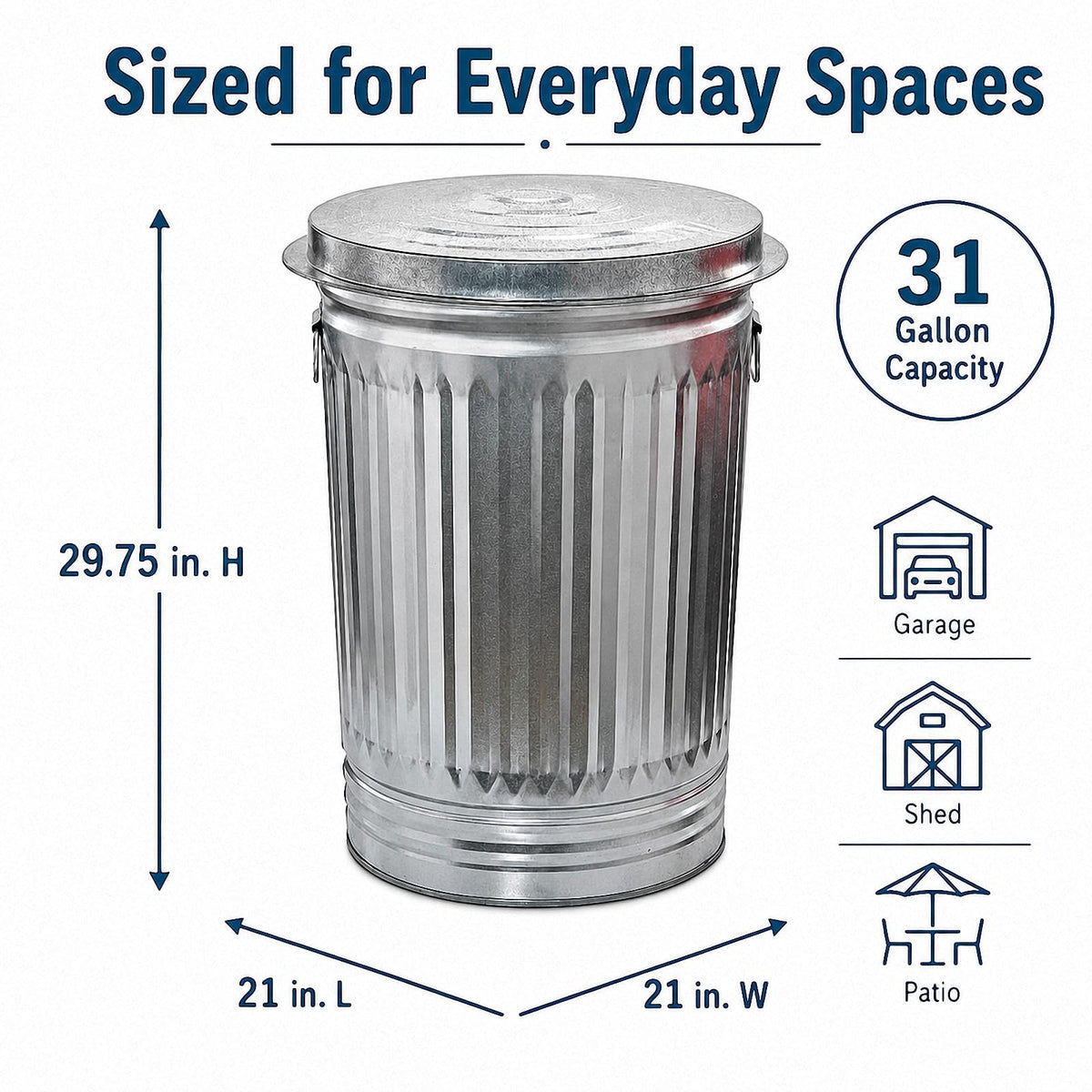 Galvanized Steel Trash Can with Locking Lid N52550