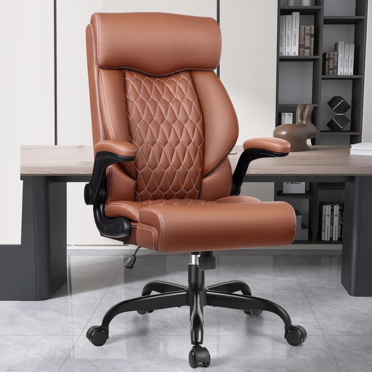High Back Ergonomic Leather Office Chair with Flip-Up Armrests D1304