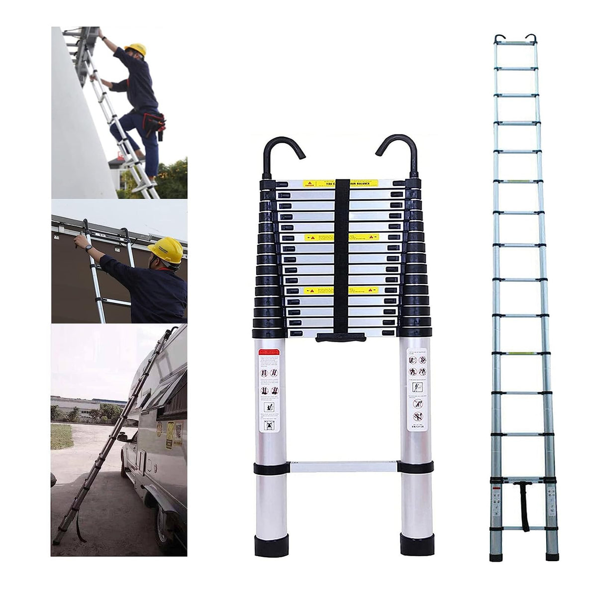 20FT Aluminum Telescoping Ladder with 2 Detachable Hooks, 330 lb Capacity L40048