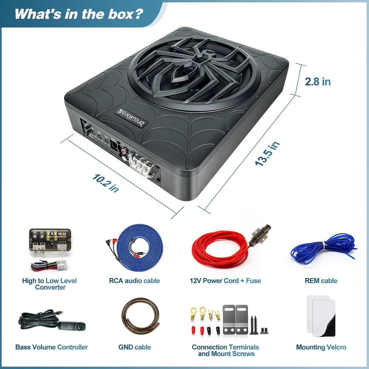 10" 1200W Powered Car Subwoofer with Amplifier H14996