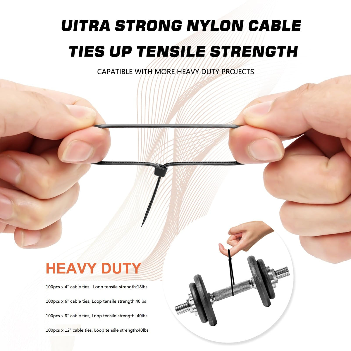 Black Assorted Sizes Nylon Cable Zip Ties 400 Pack Q445007