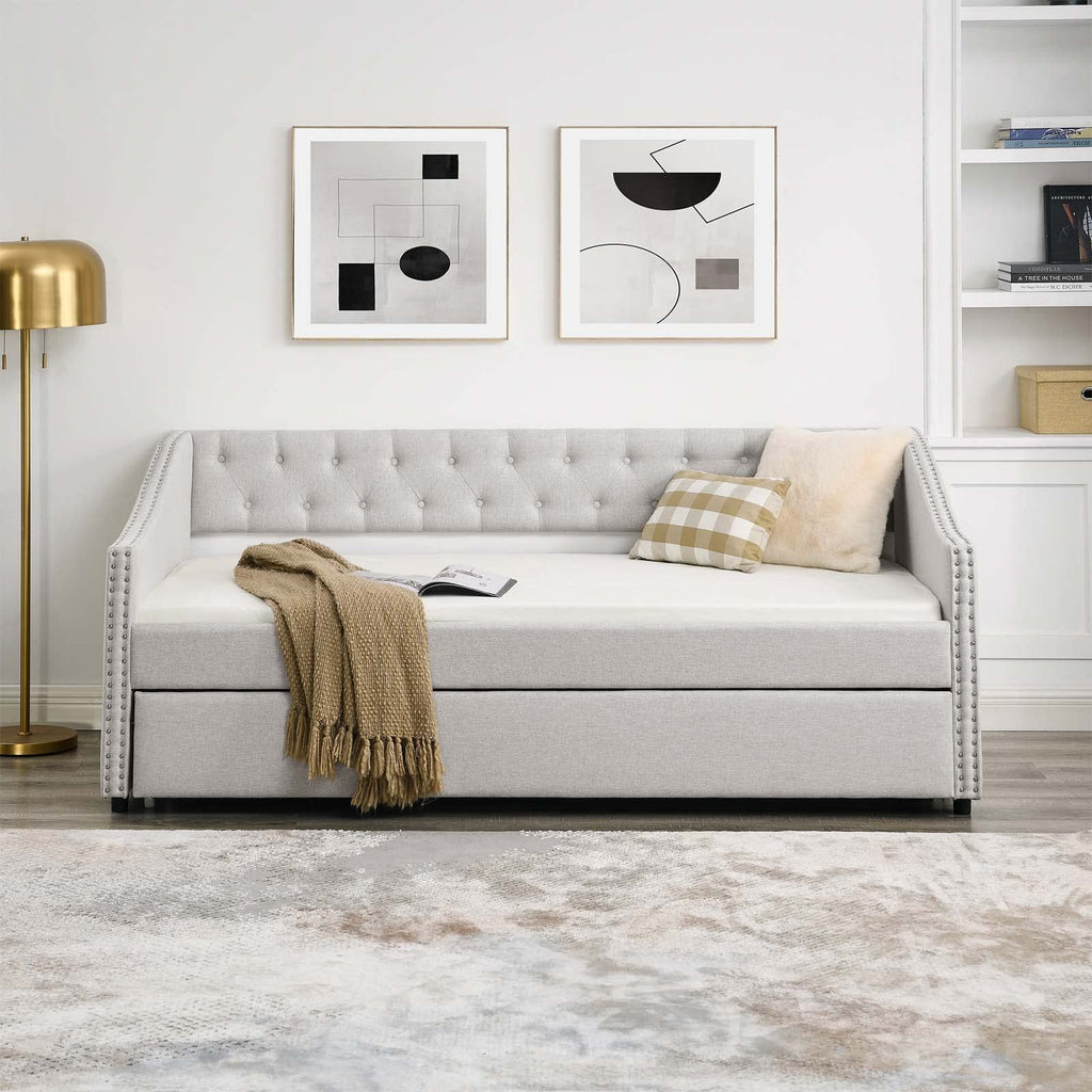 Velvet Upholstered Twin Size Daybed with Trundle E5085