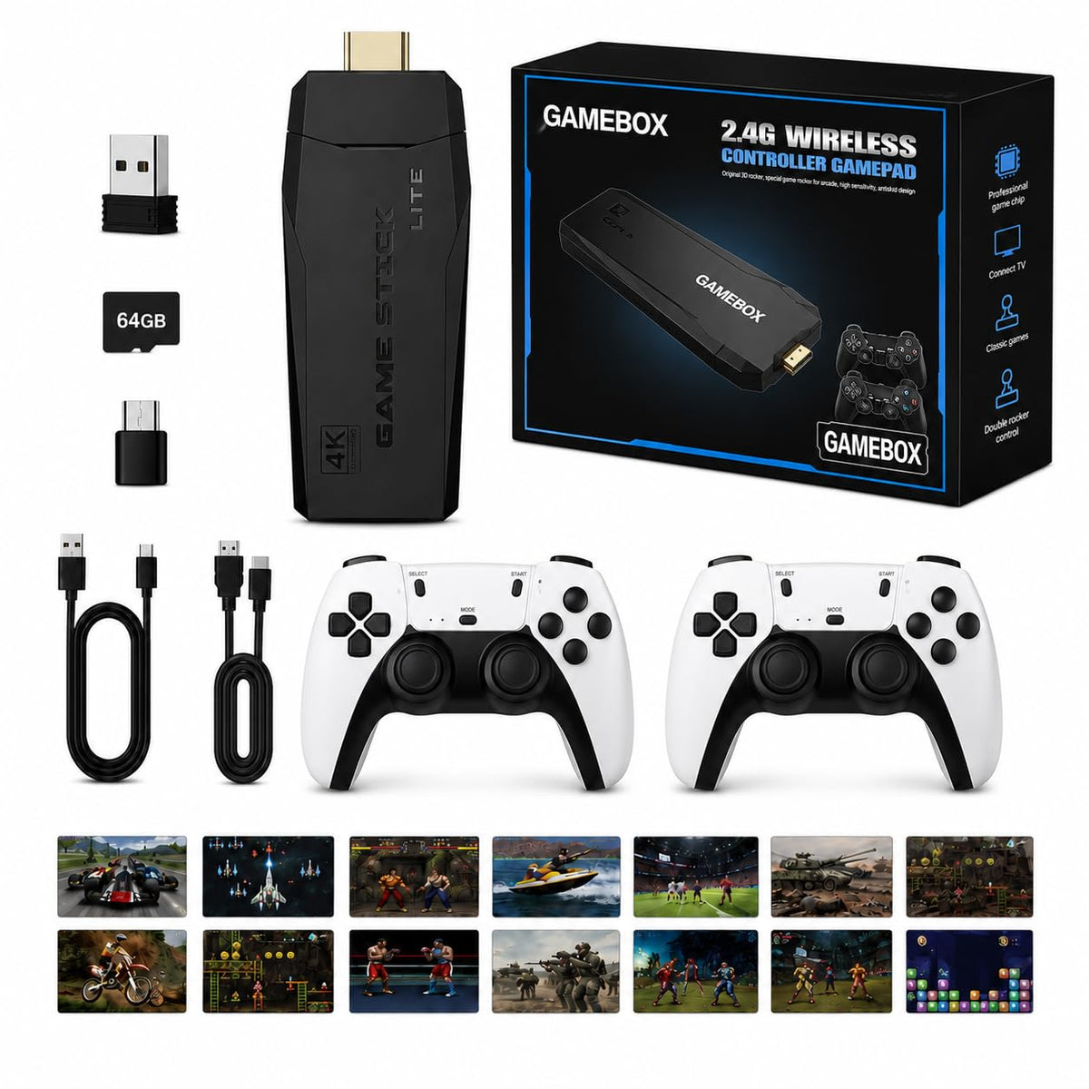 Wireless Retro Game Console with 2 Black Controllers Y476