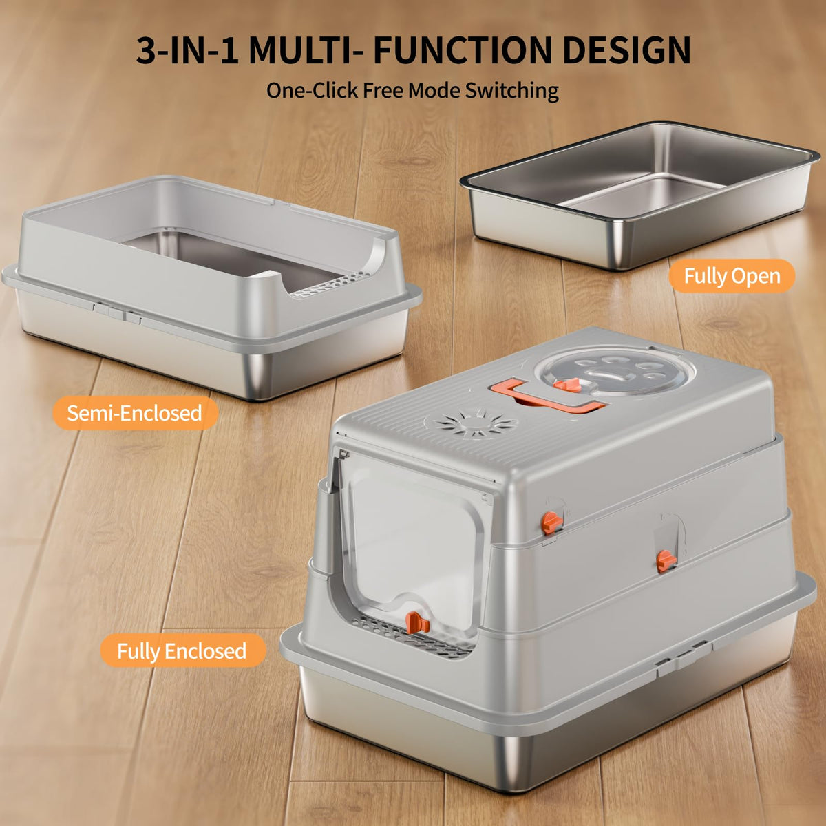Stainless Steel Extra Large Enclosed Cat Litter Box X3136